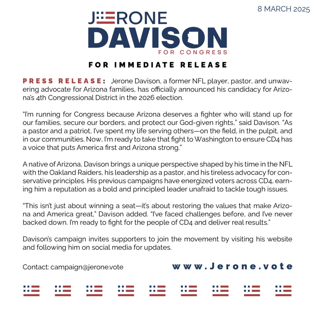 Jerone Davison Press Release Number 1